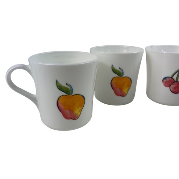 Corning Ware Coffee Mugs Lot of 4 Corelle Fruit Basket Cups Cherry Apple - Picture 3 of 10